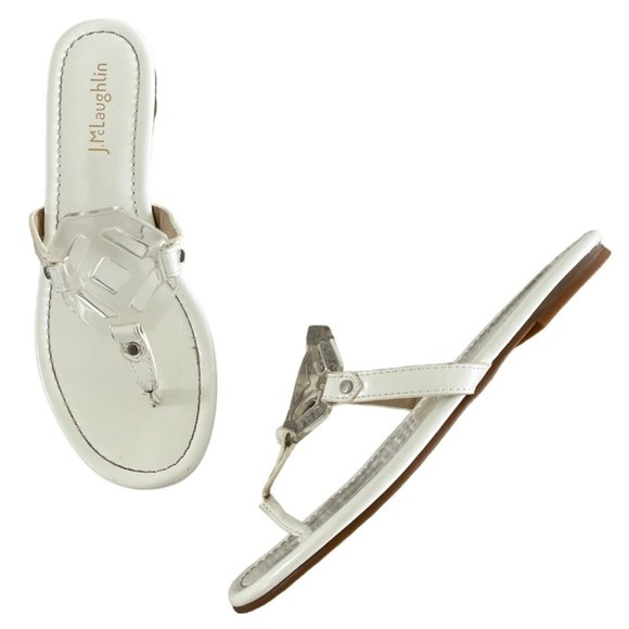 J McLaughlin Lucy Sandals White Patent‎ Leather Thong Flip Flop 7.5M MSRP $98 - Picture 4 of 11
